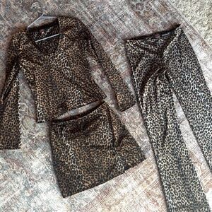 Hot Kiss Vintage 3 Piece Leopard Velvet Set Mini Skirt